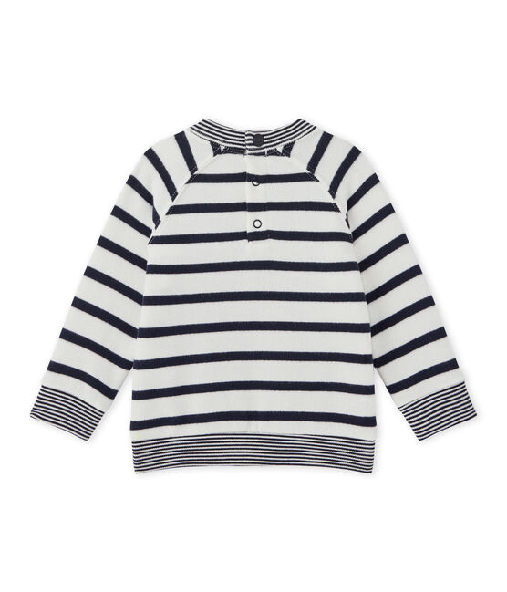 Baby-Jungen-Sweatshirt mit Marinestreifen weiss MARSHMALLOW/blau SMOKING