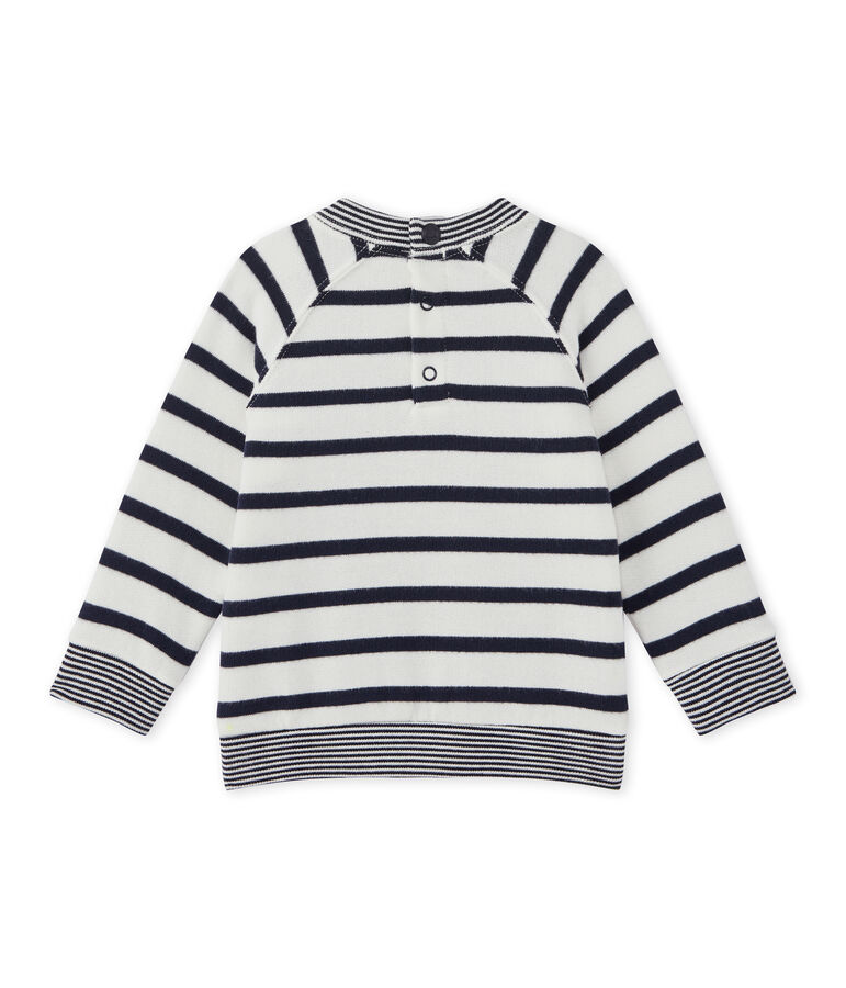 Baby-Jungen-Sweatshirt mit Marinestreifen weiss MARSHMALLOW/blau SMOKING
