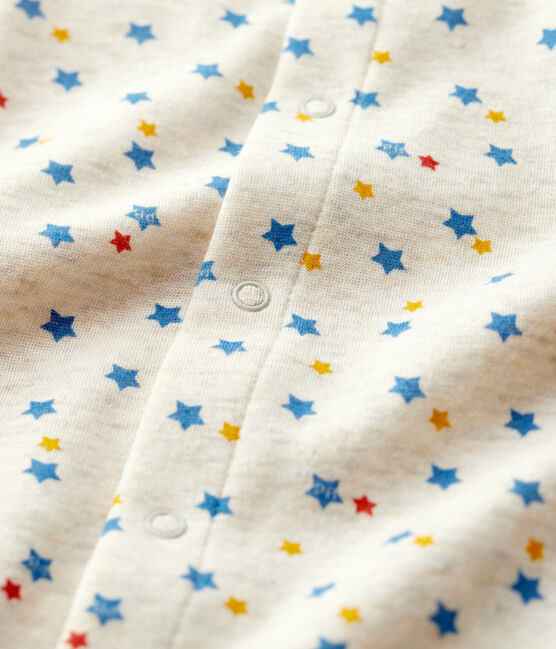 Langer Baby-Overall aus Wolle/Bio-Baumwolle mit farbigem Sternenmuster beige MONTELIMAR/weiss MULTICO