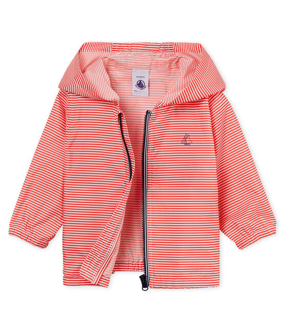 Gestreifte Baby-Windjacke Unisex rosa GROSEILLER/weiss MARSHMALLOW
