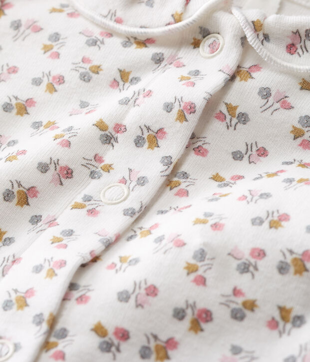 Lang&auml;rmliger Neugeborenen-Body aus Rippstrick f&uuml;r M&auml;dchen weiss/rosa/vielfarbig