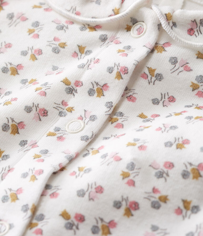 Lang&auml;rmliger Neugeborenen-Body aus Rippstrick f&uuml;r M&auml;dchen weiss/rosa/vielfarbig