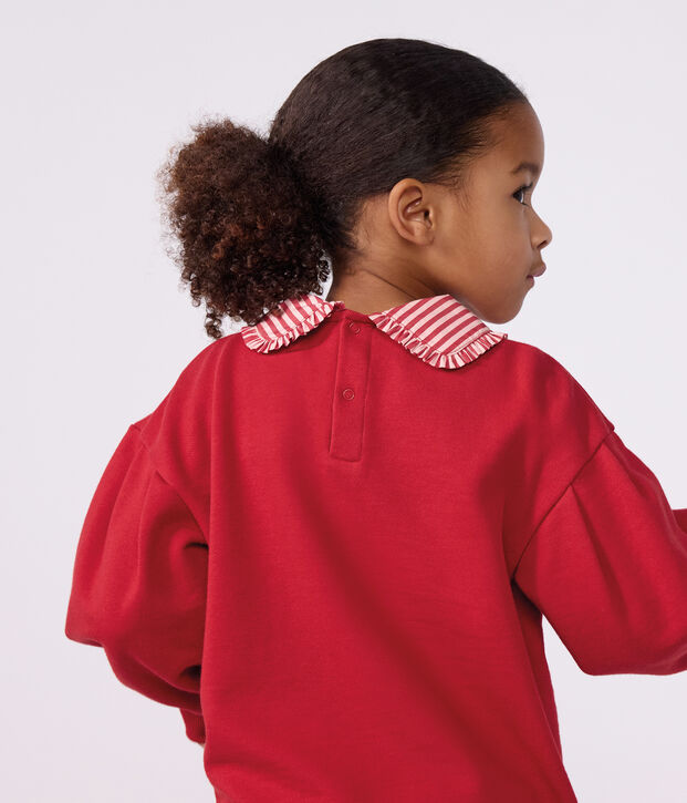 Kinder-Sweatshirt mit Kragen aus einfarbiger Baumwolle rot