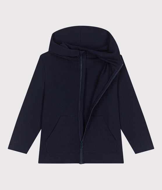 Kinder-Kapuzensweatshirt mit Reißverschluss aus einfarbiger Baumwolle  blau SMOKING