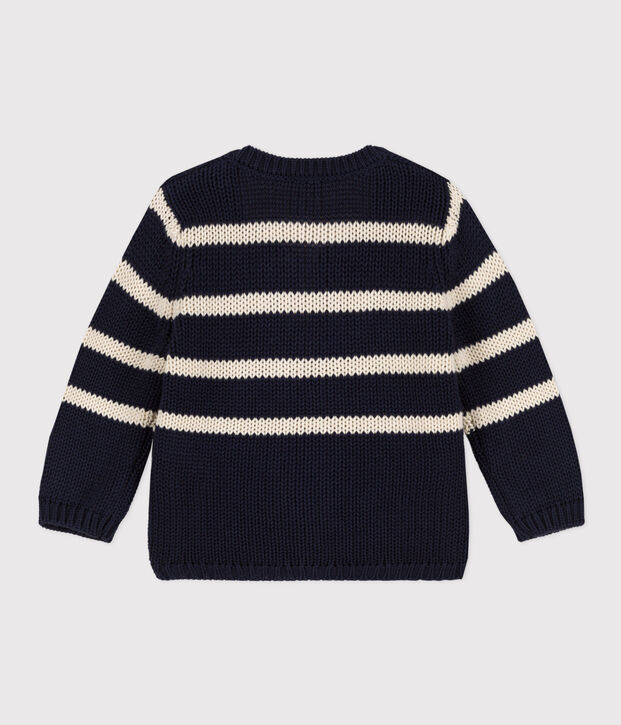Baby-Cardigan aus gestreiftem Baumwollstrick blau/naturfarben