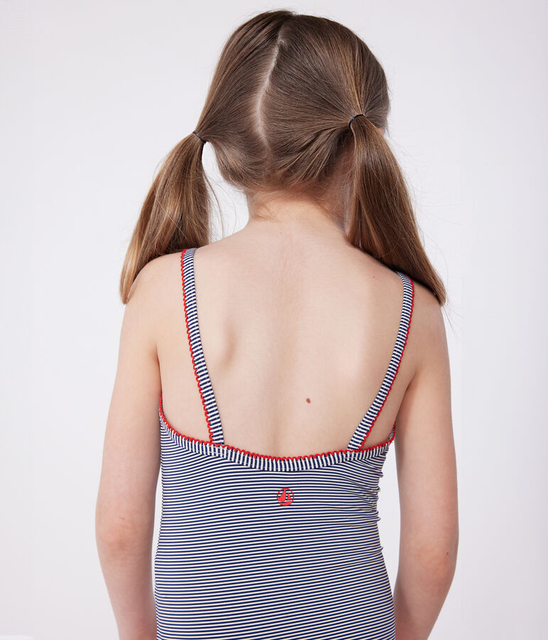 Einteiliger Kinder-Badeanzug mit Streifen blau/weiss