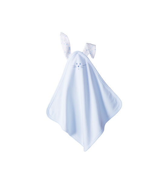 Baby-Kuschelhäschen aus Rippstrick weiss LAIT/blau FRAICHEUR