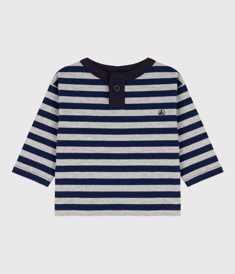 Lang&auml;rmeliges Baby-T-Shirt aus Baumwolle blau/grau