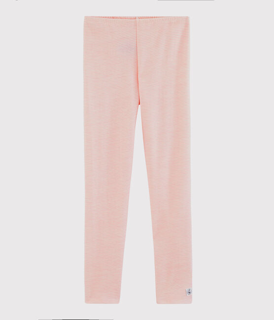 Leggins mit Ringelstreifen aus Wolle und Baumwolle für Mädchen rosa CHARME/weiss MARSHMALLOW