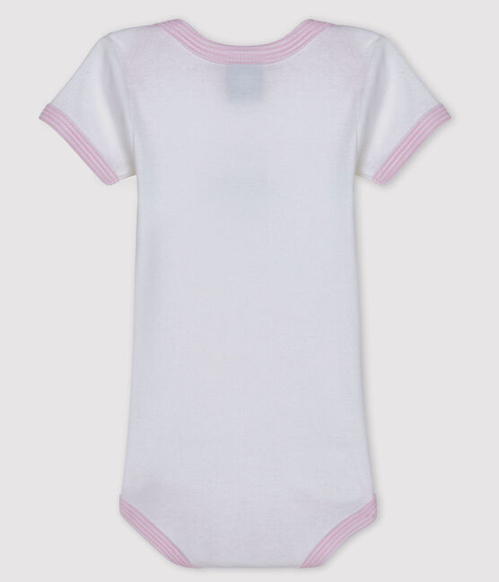 Kurzärmeliger Baby-Body für Mädchen weiss ECUME/rosa DOLL