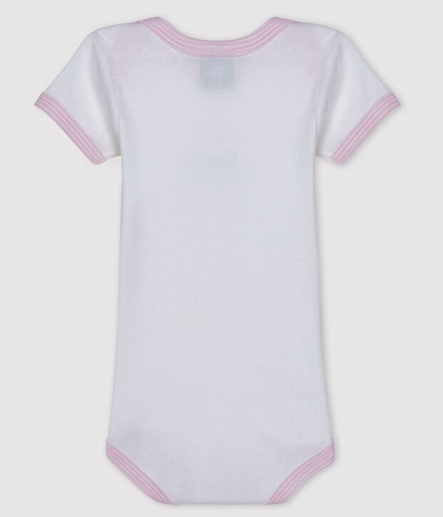 Kurz&auml;rmeliger Baby-Body f&uuml;r M&auml;dchen weiss/rosa