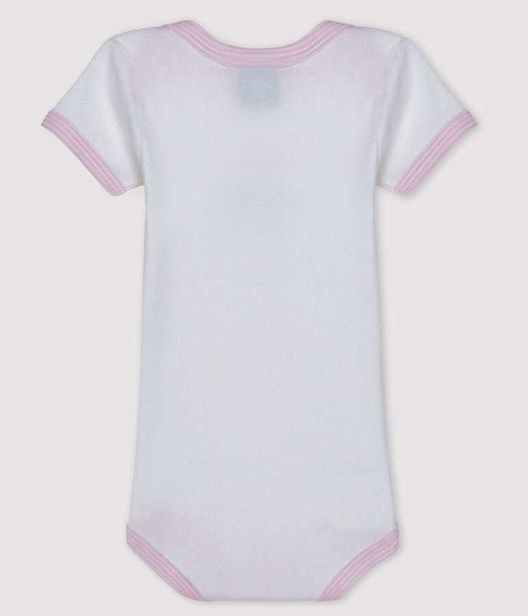 Kurz&auml;rmeliger Baby-Body f&uuml;r M&auml;dchen weiss/rosa