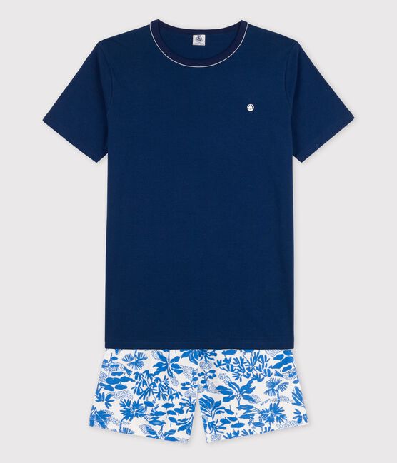 Kinder-Kurzpyjama aus Baumwolle für Jungen blau MEDIEVAL/weiss MULTICO