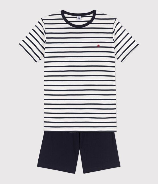 Kinder-Kurzpyjama aus Rippstrick mit Matrosenstreifen weiss MARSHMALLOW/blau SMOKING