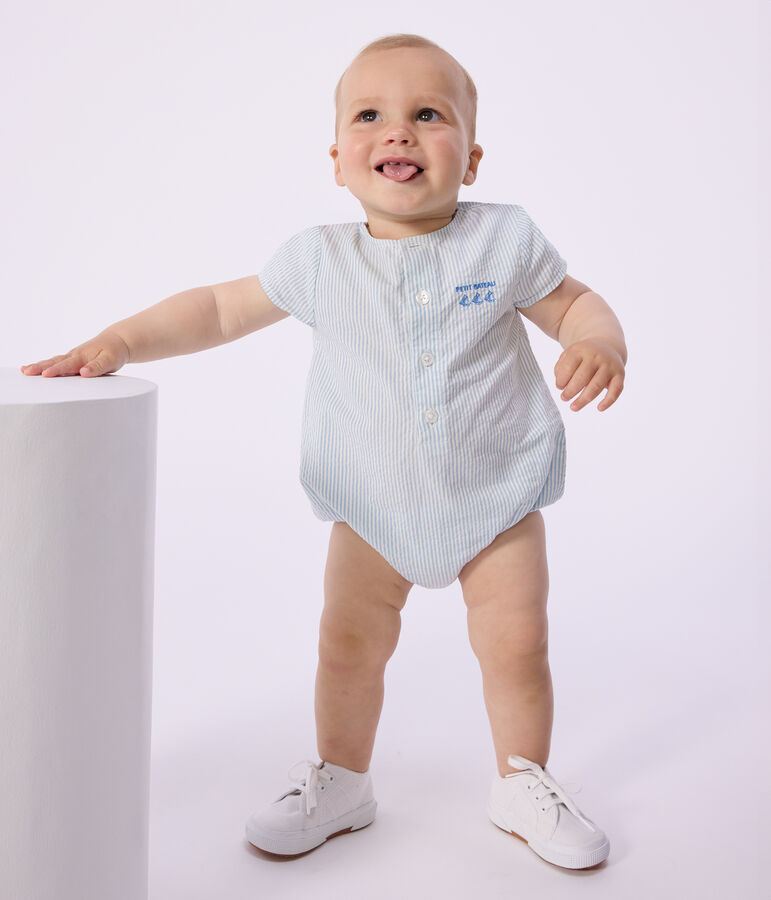 Kurz&auml;rmeliger Baby-Overall mit Steifen weiss/blau