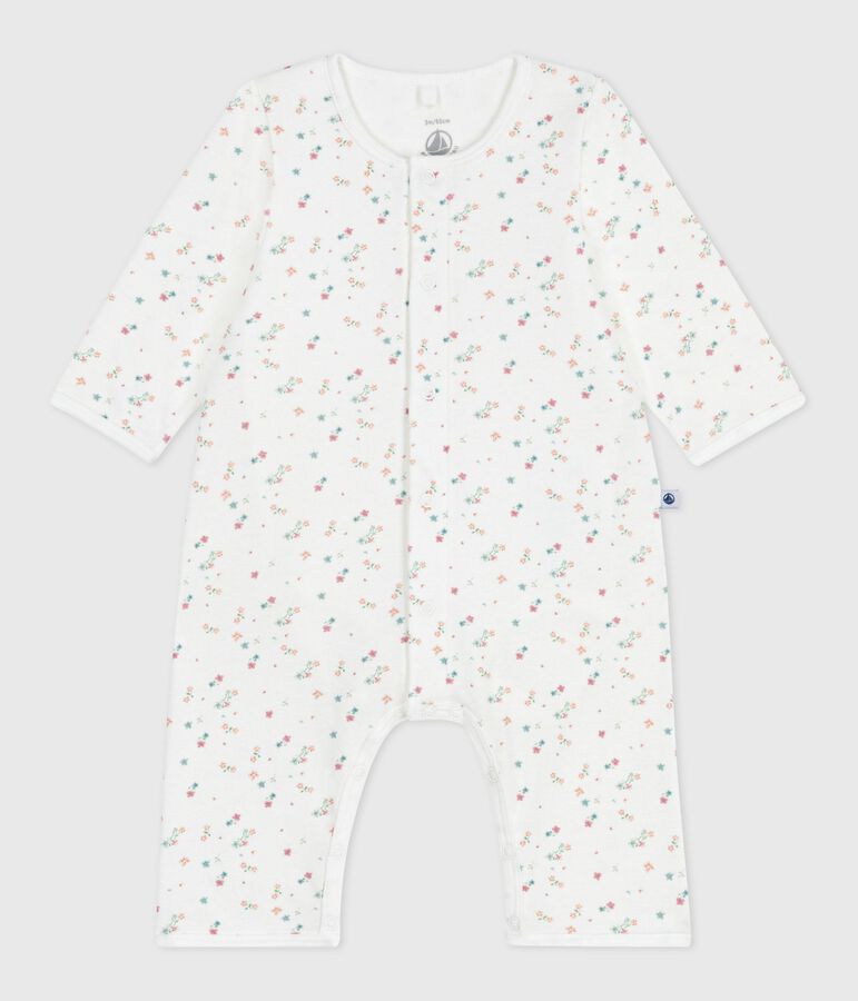 Baby-Bodyjama ohne F&uuml;&szlig;chen aus Baumwolle mit Blumenmotiv weiss/vielfarbig