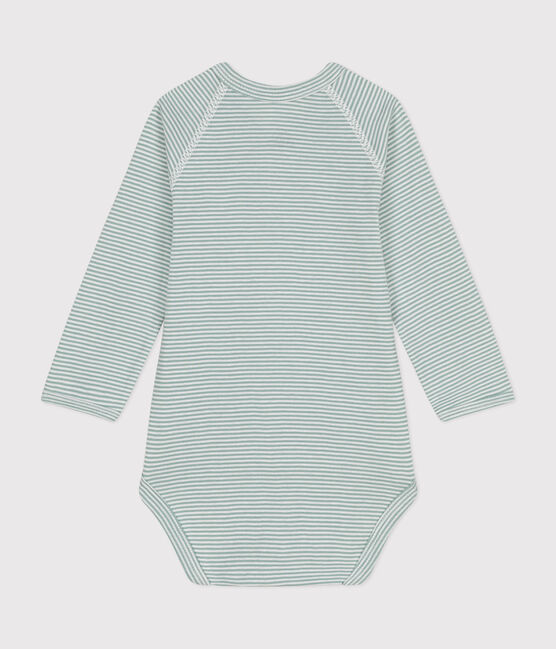 Langärmeliger Baby-Wickelbody aus Baumwolle blau PAUL/weiss MARSHMALLOW