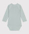 Langärmeliger Baby-Wickelbody aus Baumwolle blau PAUL/weiss MARSHMALLOW