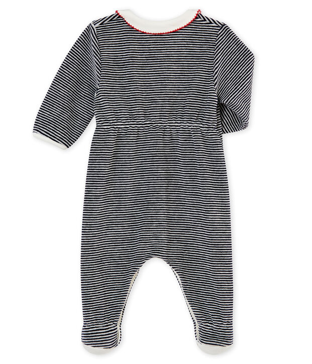 Baby M&auml;dchenStrampler mit klassischem Streifenmuster blau/weiss