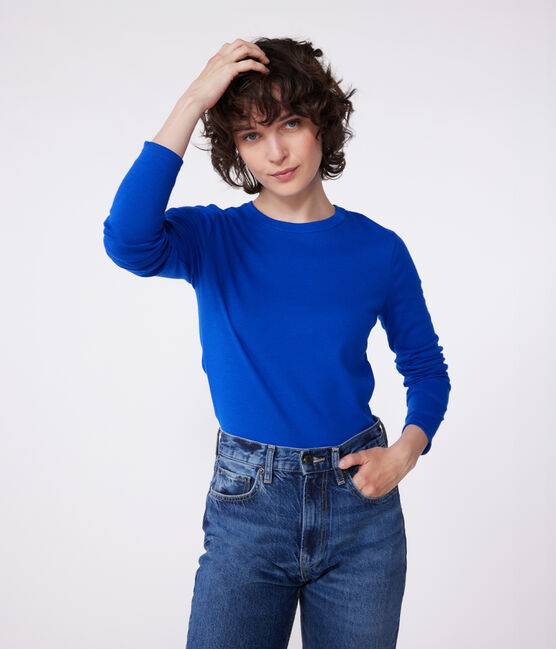 Damen-T-Shirt L'Iconique aus einfarbiger Baumwolle blau SURF
