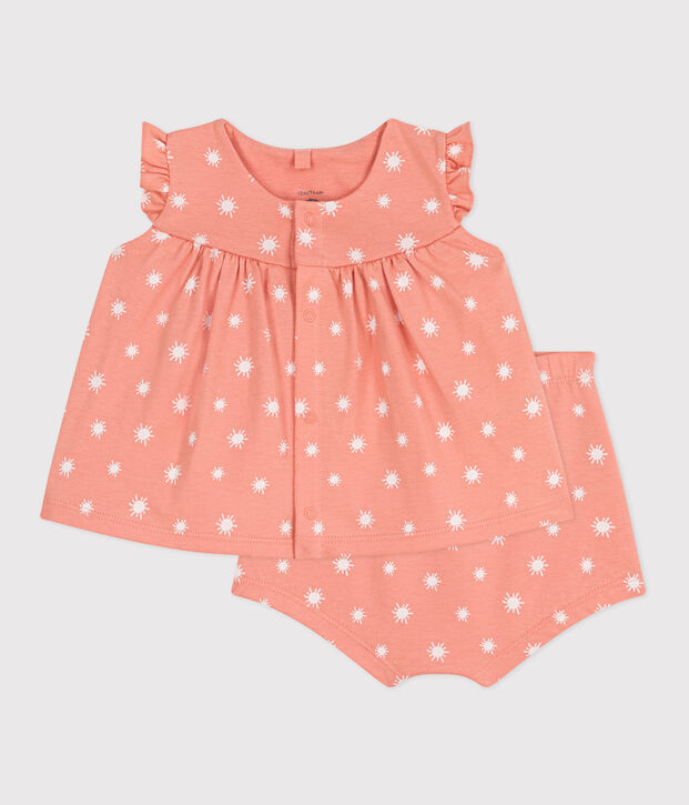 2-teiliges Newborn-Set aus Baumwolle mit Sonnenmuster orange/weiss