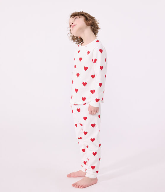 Kinderpyjama aus Rippstrick mit Herzchenmotiv weiss MARSHMALLOW/rot TERKUIT