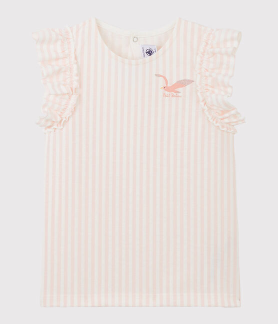 Kurzärmeliges Kinder-T-Shirt aus Jersey für Mädchen rosa MINOIS/weiss MARSHMALLOW