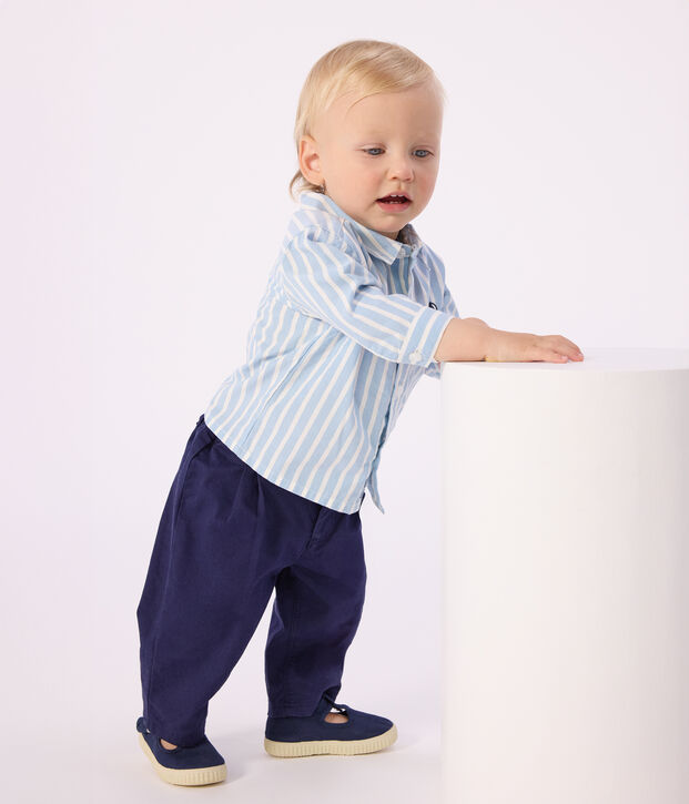 Lang&auml;rmeliges Baby-Hemd aus Baumwolle mit Streifen blau/weiss