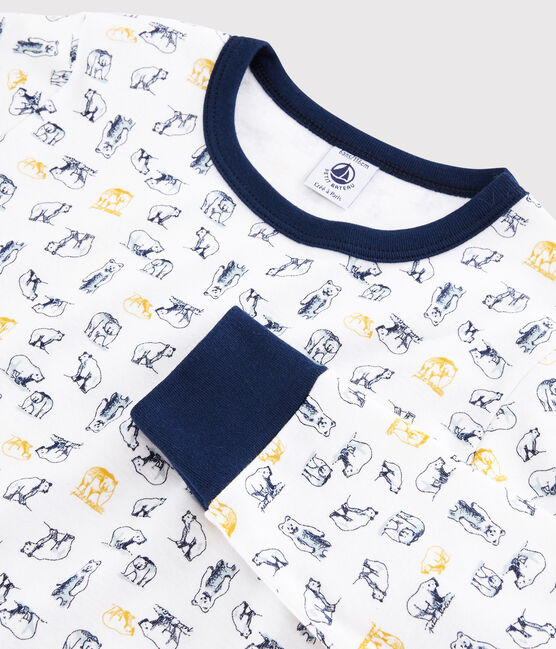 Kinderpyjama mit Eisbärmotiv für Jungen weiss MARSHMALLOW/weiss MULTICO