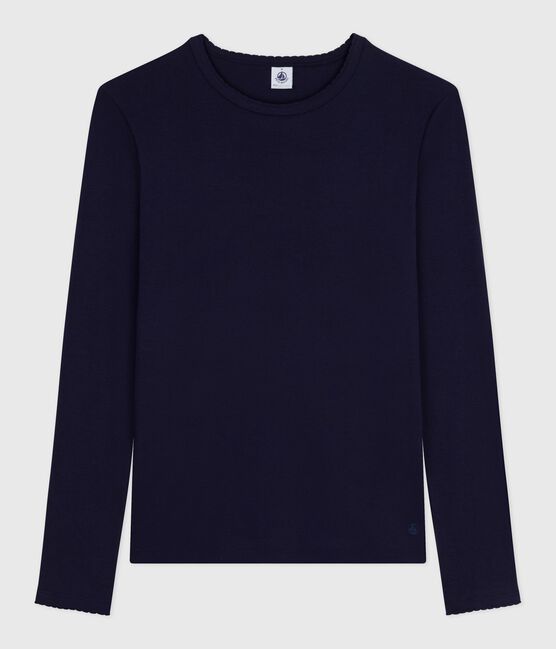 Langärmeliges Damen-T-Shirt L’Iconique aus Baumwolle mit Picotkante blau SMOKING