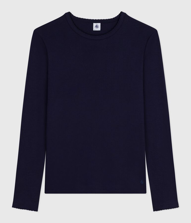 Lang&auml;rmeliges Damen-T-Shirt L&rsquo;Iconique aus Baumwolle mit Picotkante blau