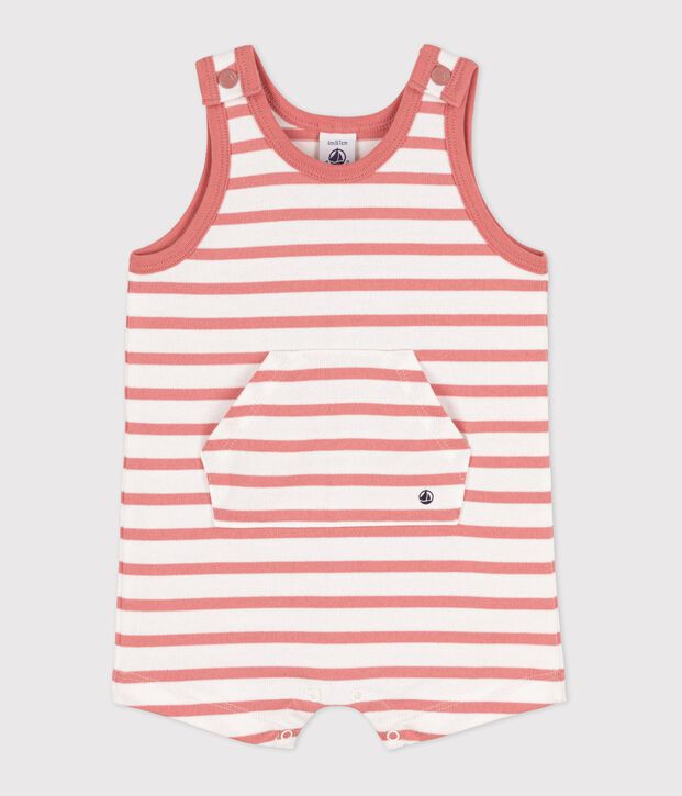 Baby-Kurzoverall aus dickem Jersey weiss/rosa