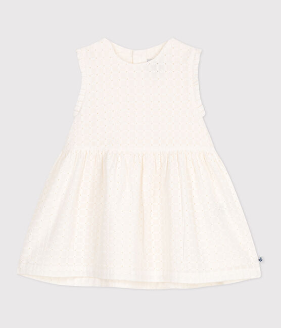 Ärmelloses weißes Baby-Kleid aus Baumwolle mit Lochspitze weiss MARSHMALLOW