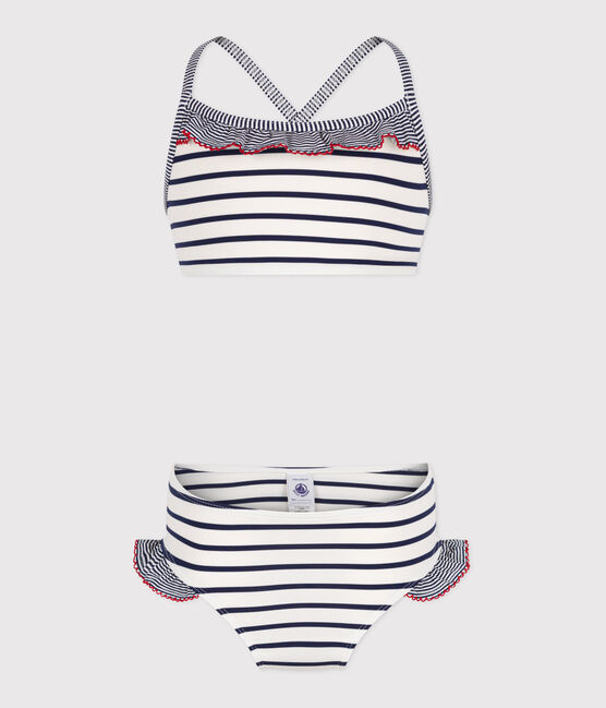 Kinder-Bikini mit Streifen weiss MARSHMALLOW/blau MEDIEVAL