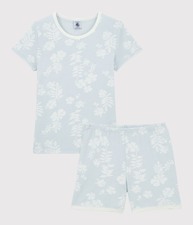 Kinderpyjama Hawaii aus Baumwolle f&uuml;r M&auml;dchen blau/weiss