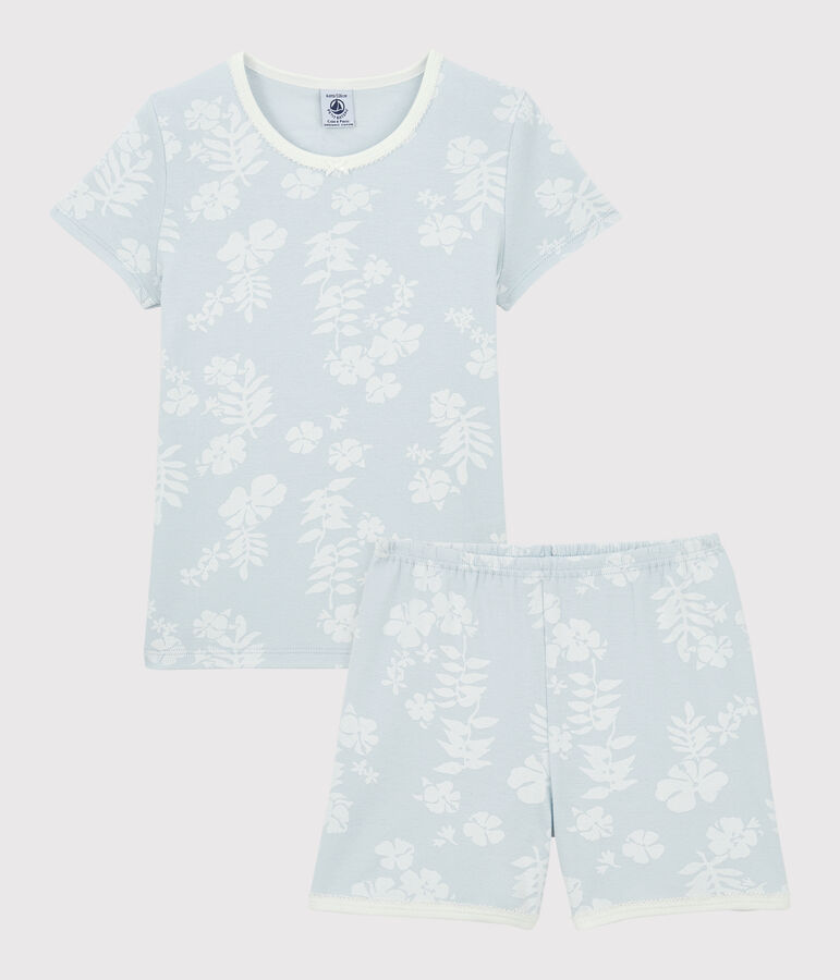 Kinderpyjama Hawaii aus Baumwolle f&uuml;r M&auml;dchen blau/weiss