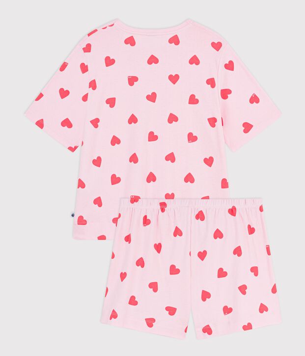 Damen-Kurzpyjama aus Baumwolle mit Herzmotiv rosa/orange