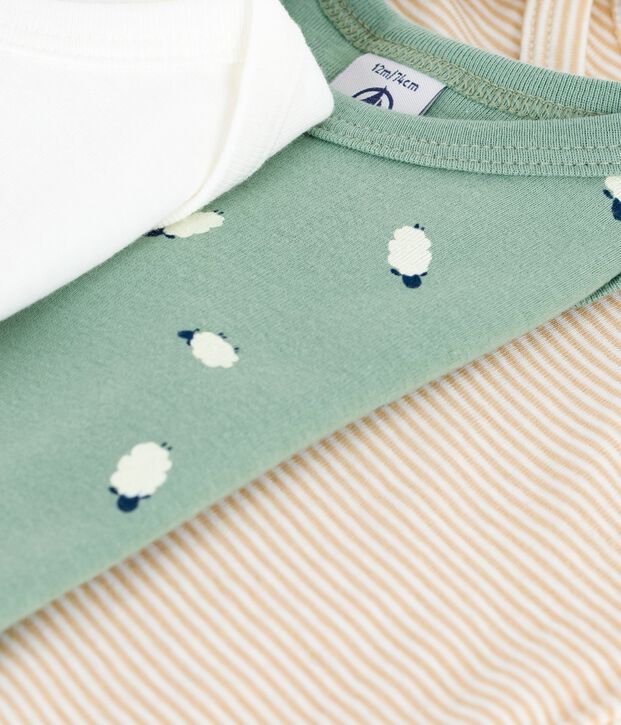Set lang&auml;rmeliger Baby-Bodys aus Baumwolle mit Schafmotiv vielfarbig