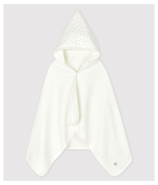 Baby-Badecape aus Bouclé-Frottee aus Bio-Baumwolle weiss MARSHMALLOW/grau GRIS