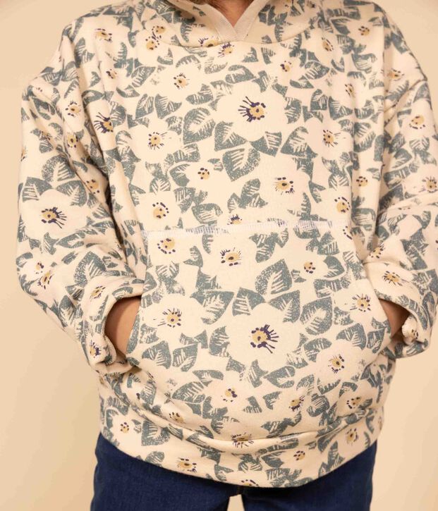 Kinder-Hoodie aus Molton f&uuml;r M&auml;dchen naturfarben/blau/vielfarbig
