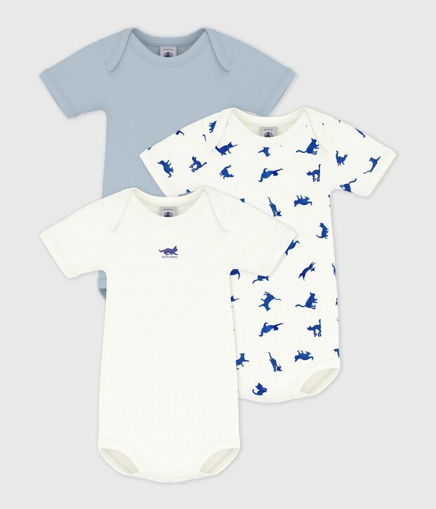 Set kurz&auml;rmelige Baby-Bodys aus Baumwolle mit Katzenmotiv vielfarbig