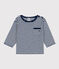 Langärmeliges Baby-T-Shirt aus gestreiftem geflammtem Jersey blau MEDIEVAL/weiss MARSHMALLOW