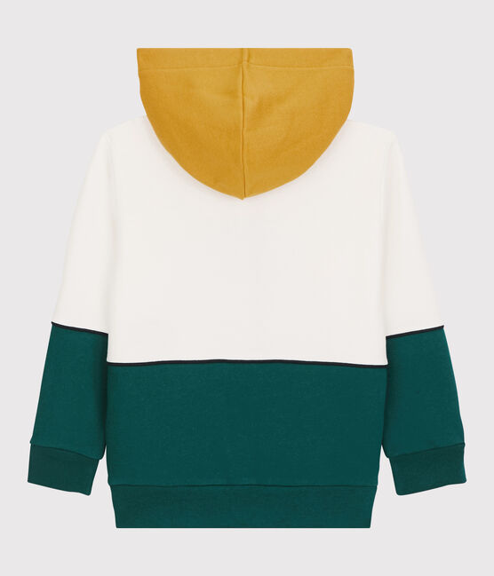 Kinder-Kapuzen-Sweatshirt aus Molton für Jungen weiss MARSHMALLOW/grün PINEDE