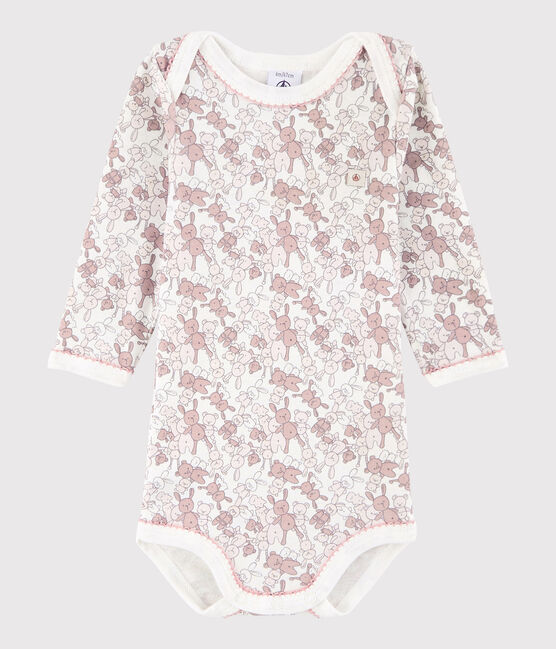Langärmeliger Baby-Body Mädchen rosa CHARME/weiss MARSHMALLOW