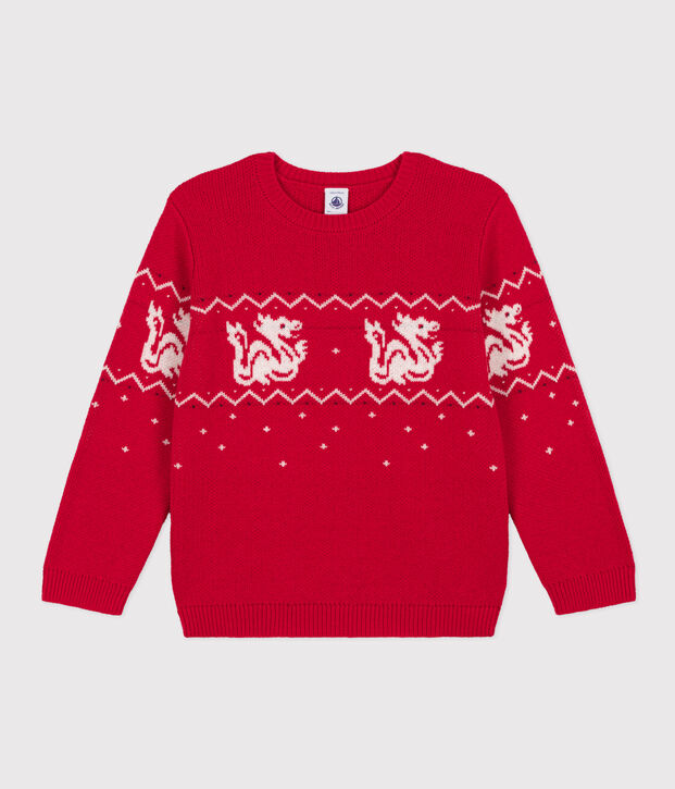 Kinderpullover aus Wolle und Baumwolle f&uuml;r Jungen rot/vielfarbig
