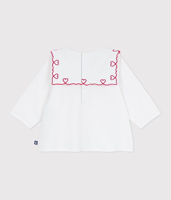 Langärmelige Baby-Bluse aus Baumwoll-Popeline mit bestickten Herzen weiss ECUME