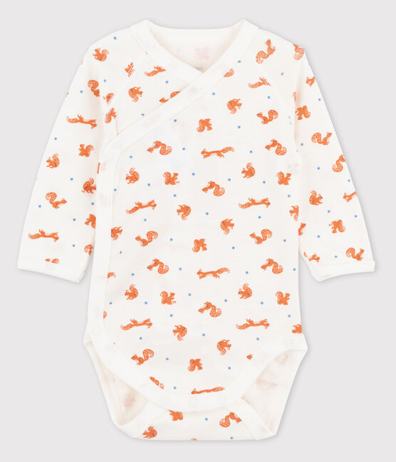 Langärmeliger Wickelbody für Babys mit Eichhörnchenmotiv weiss MARSHMALLOW/weiss MULTICO