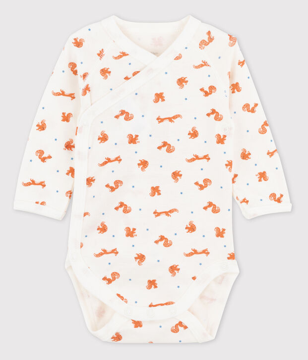 Lang&auml;rmeliger Wickelbody f&uuml;r Babys mit Eichh&ouml;rnchenmotiv weiss/vielfarbig