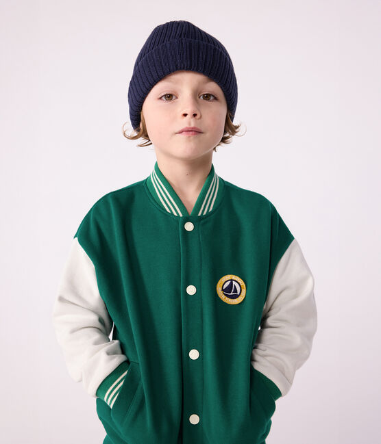 Kinder College-Jacke aus einfarbiger Baumwolle  grün EVERGREEN/ MILK
