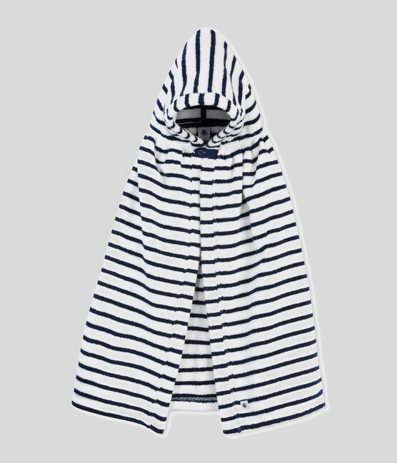 Baby-Badecape aus Frottee mit Streifenmuster weiss LAIT/blau MEDIEVAL